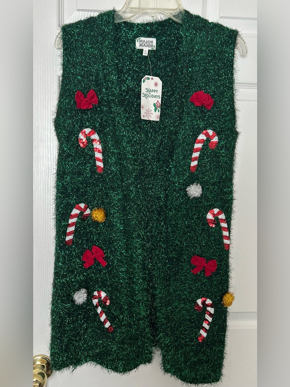 Major major/ NWT/ Holiday Green Tinsel Vest w/ Candy Cane Appliques size S & M